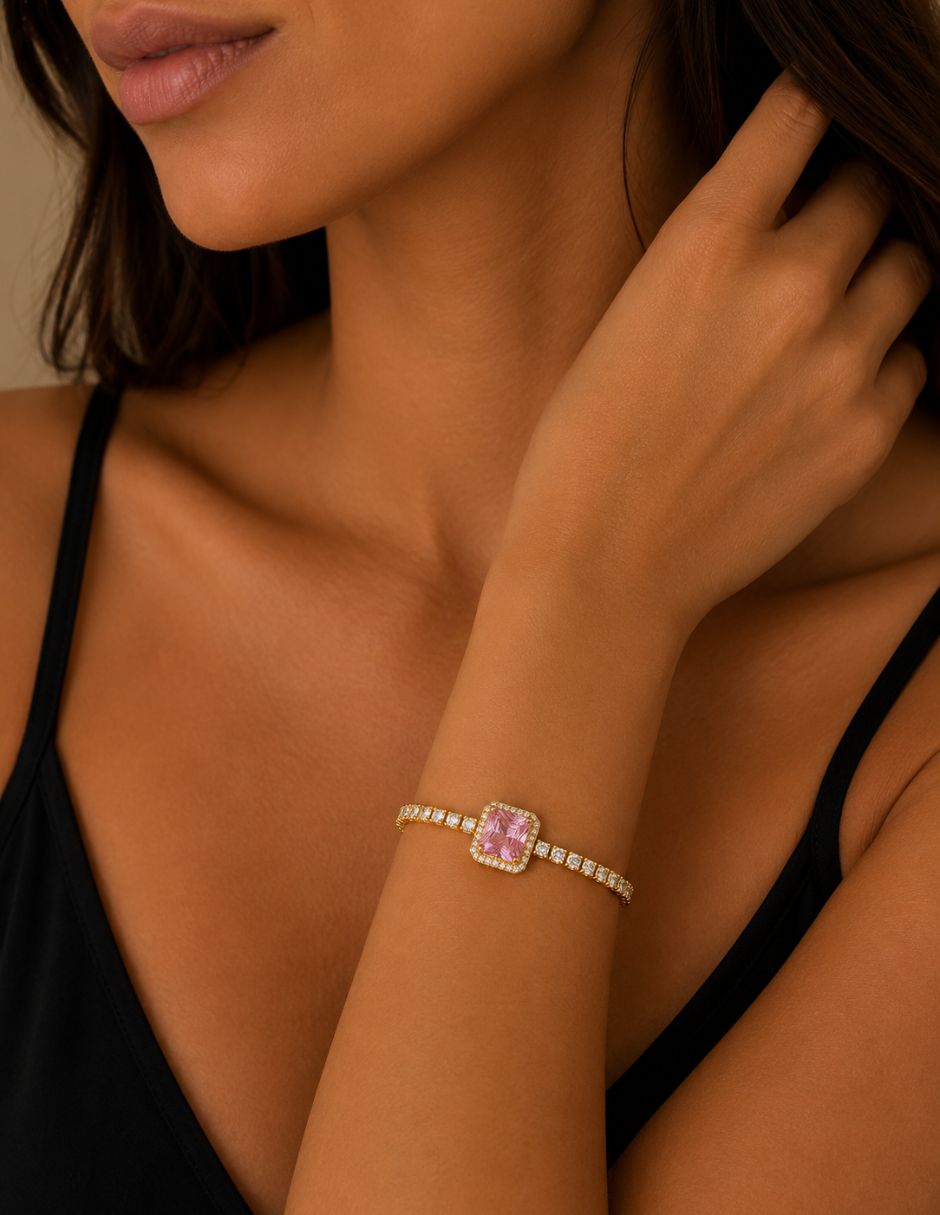 Pulsera de oro laminado con zirconia cúbica 14 K acabado brillante 7