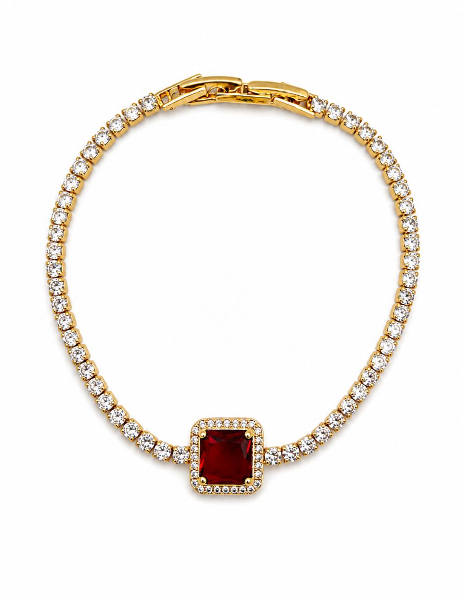 Pulsera de oro laminado con zirconia cúbica 14 K acabado brillante Pulsera de oro laminado con zirconia cúbica 14 K acabado brillante