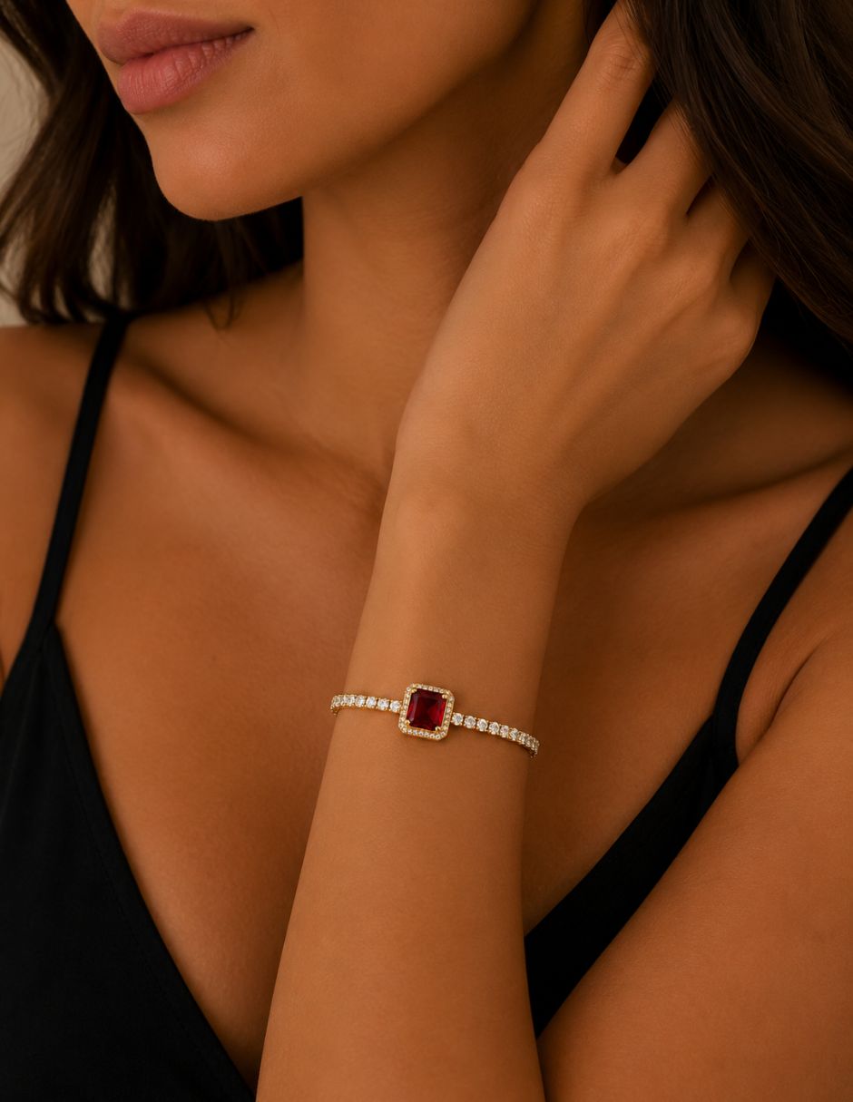 Pulsera de oro laminado con zirconia cúbica 14 K acabado brillante 3