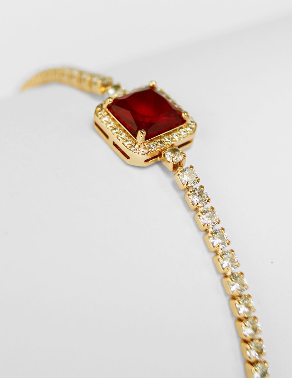 Pulsera de oro laminado con zirconia cúbica 14 K acabado brillante 5