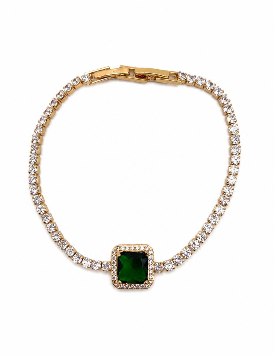 Pulsera de oro laminado con zirconia cúbica 14 K acabado brillante