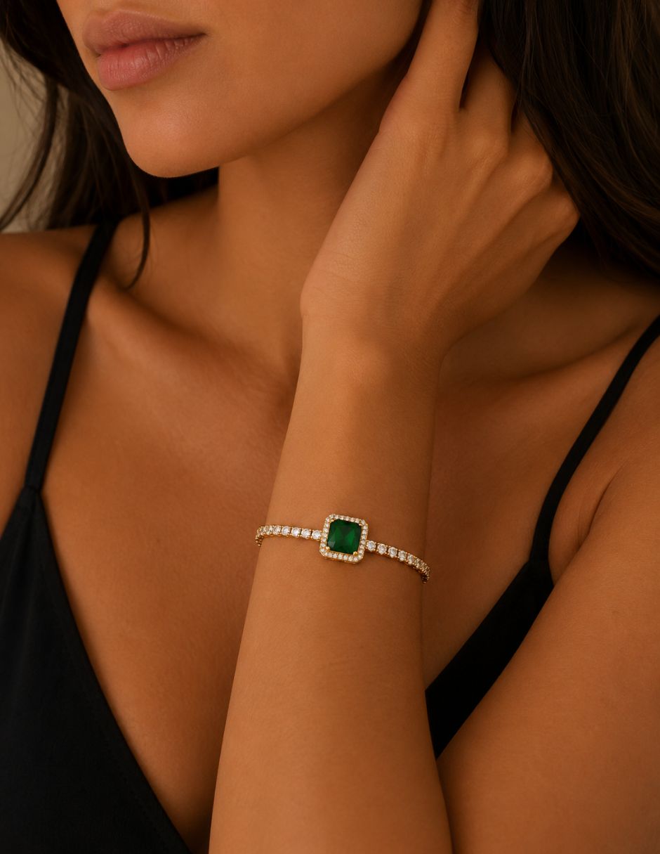 Pulsera de oro laminado con zirconia cúbica 14 K acabado brillante 4