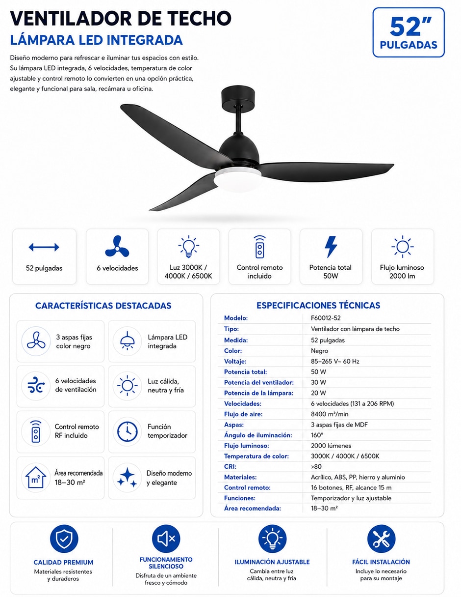 Ventilador de techo con control remoto 6 velocidades 3