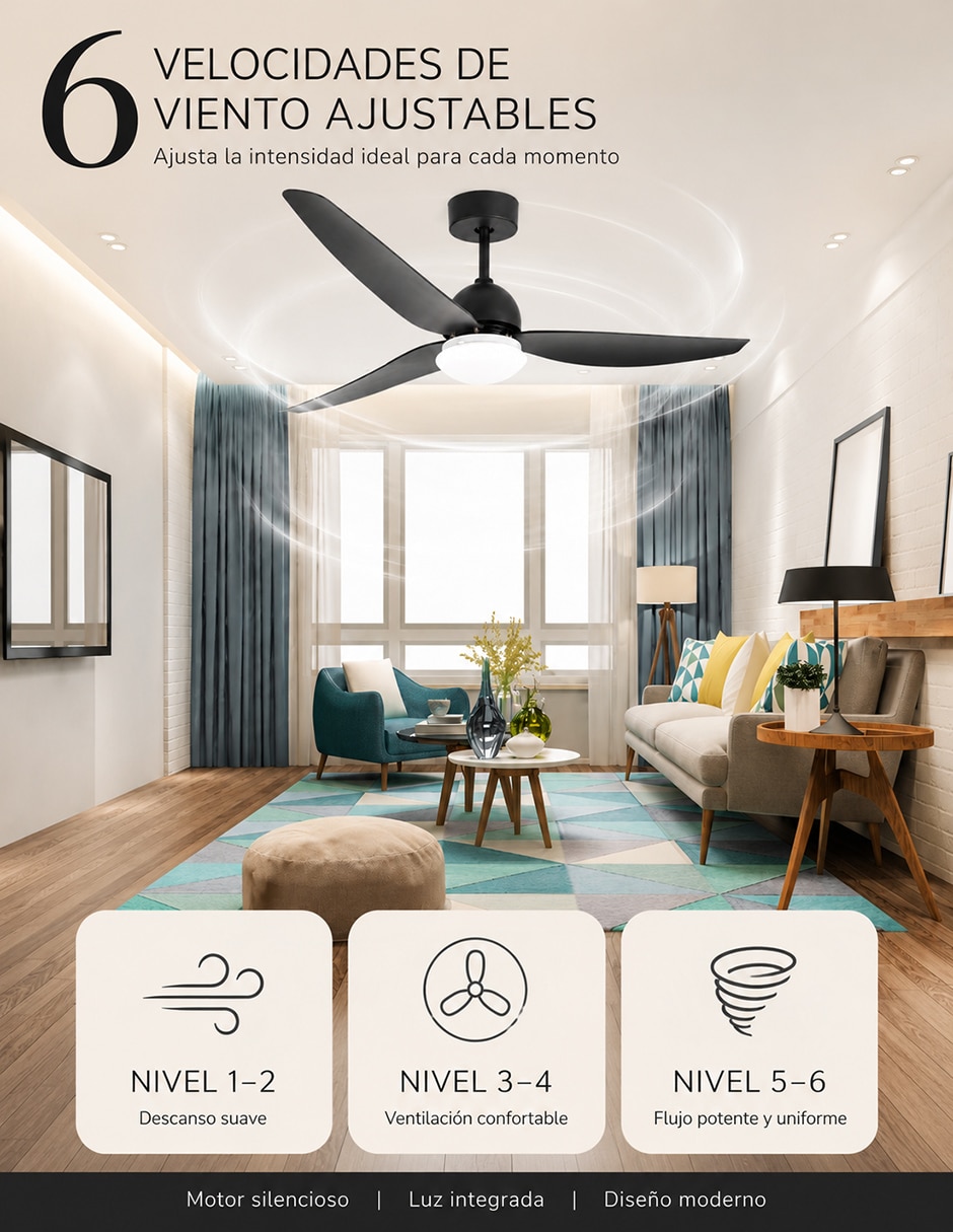 Ventilador de techo con control remoto 6 velocidades 4