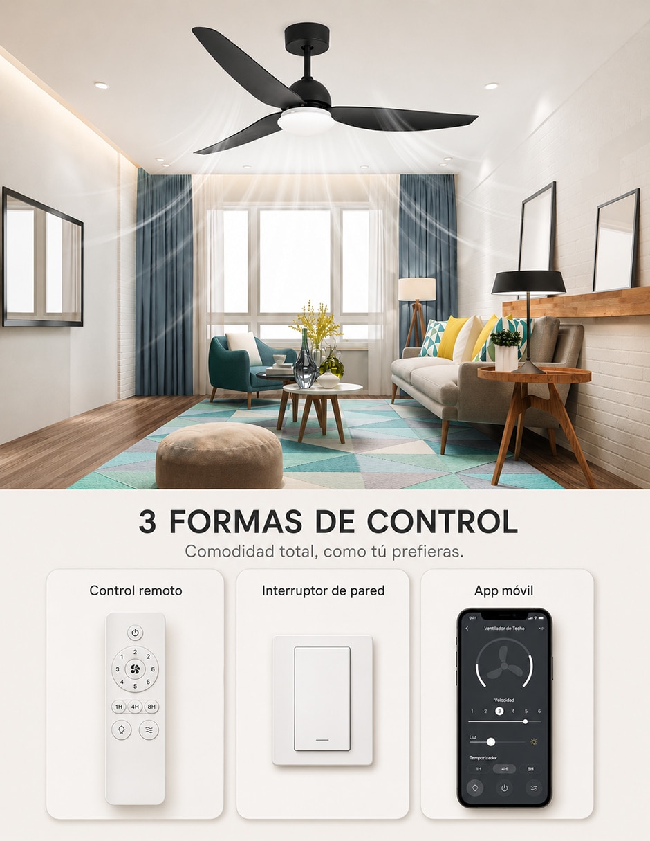 Ventilador de techo con control remoto 6 velocidades 7