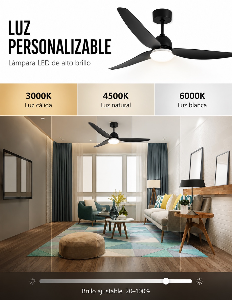 Ventilador de techo con control remoto 6 velocidades 8