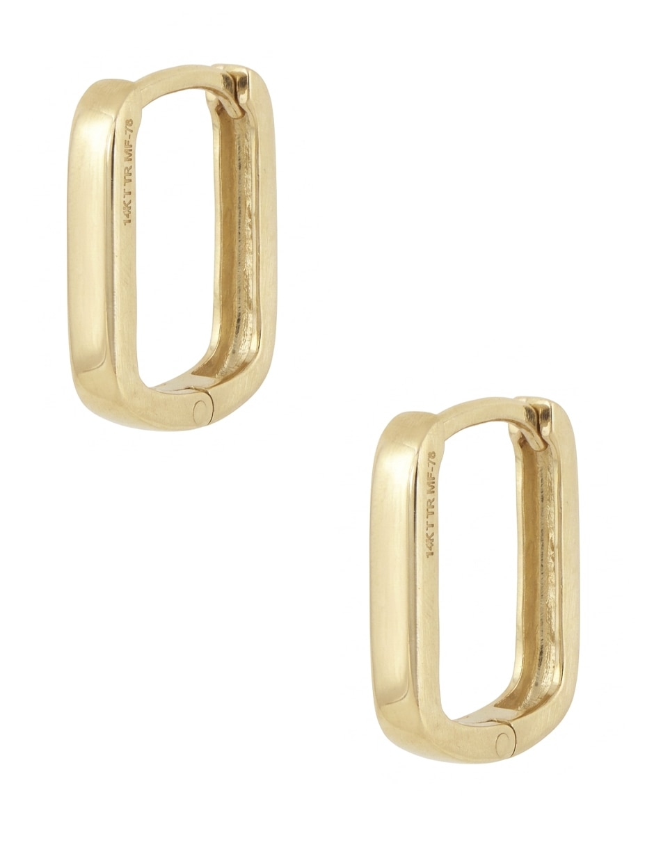 Arete cuadrada de oro amarillo 14 k con acabado pulido 2