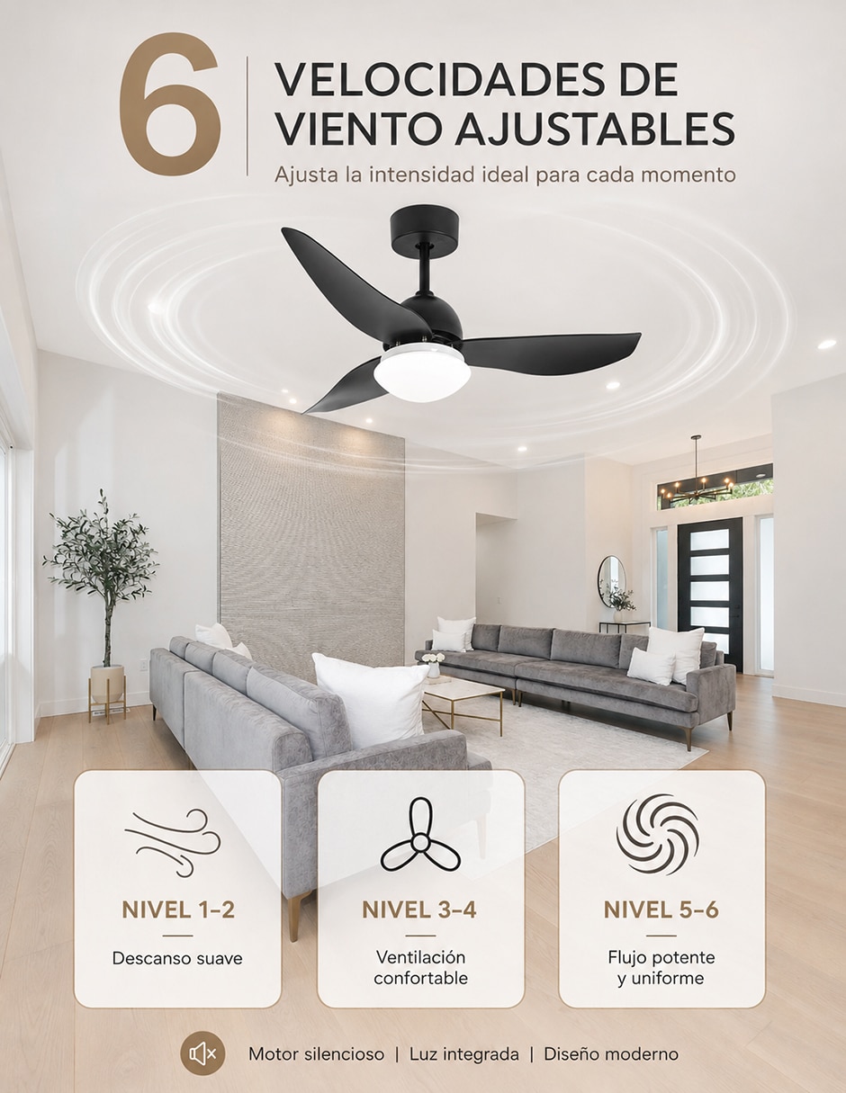 Ventilador de techo con control remoto 6 velocidades 4