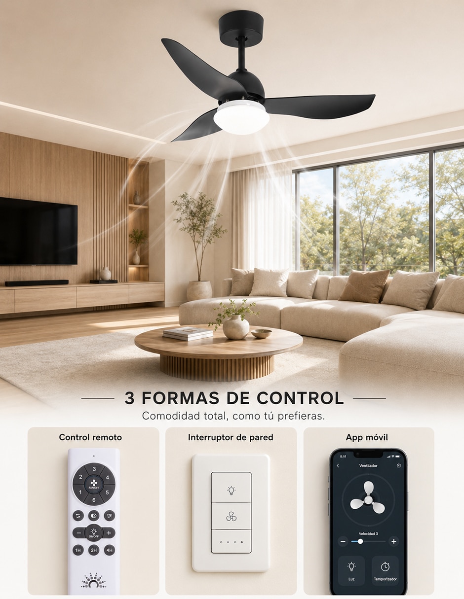 Ventilador de techo con control remoto 6 velocidades 9