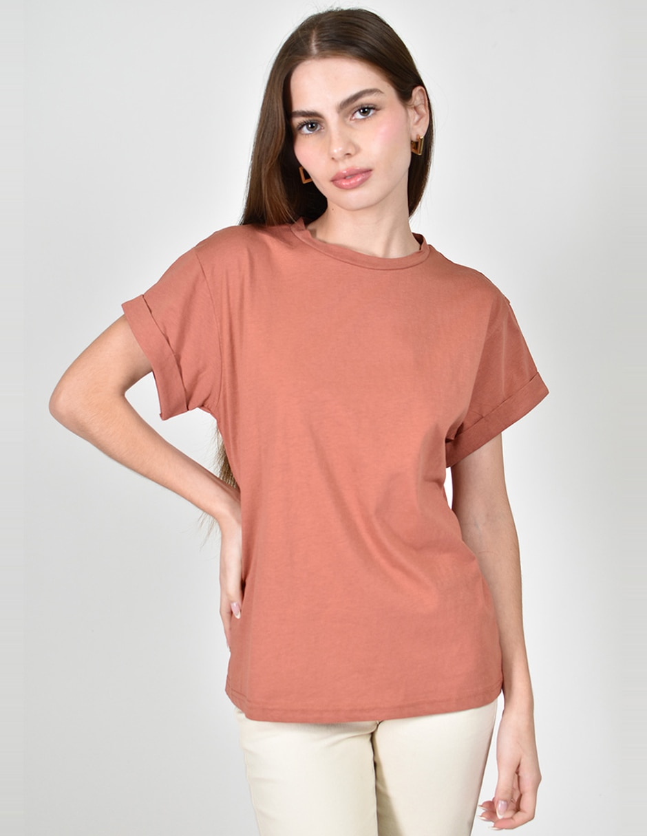 Playera manga corta roman fashion cuello redondo para mujer