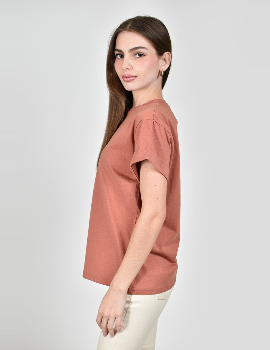 Playera manga corta roman fashion cuello redondo para mujer