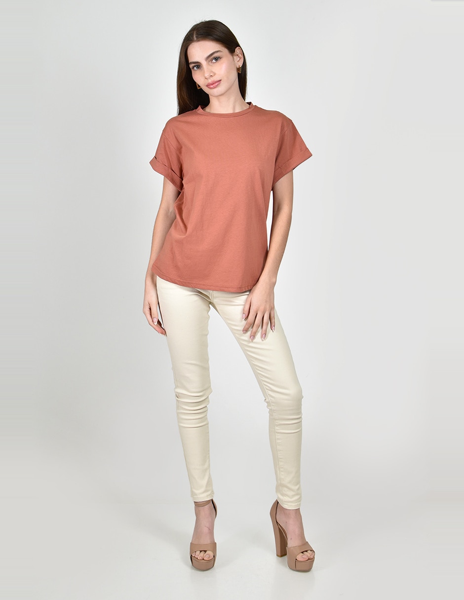 Playera manga corta roman fashion cuello redondo para mujer