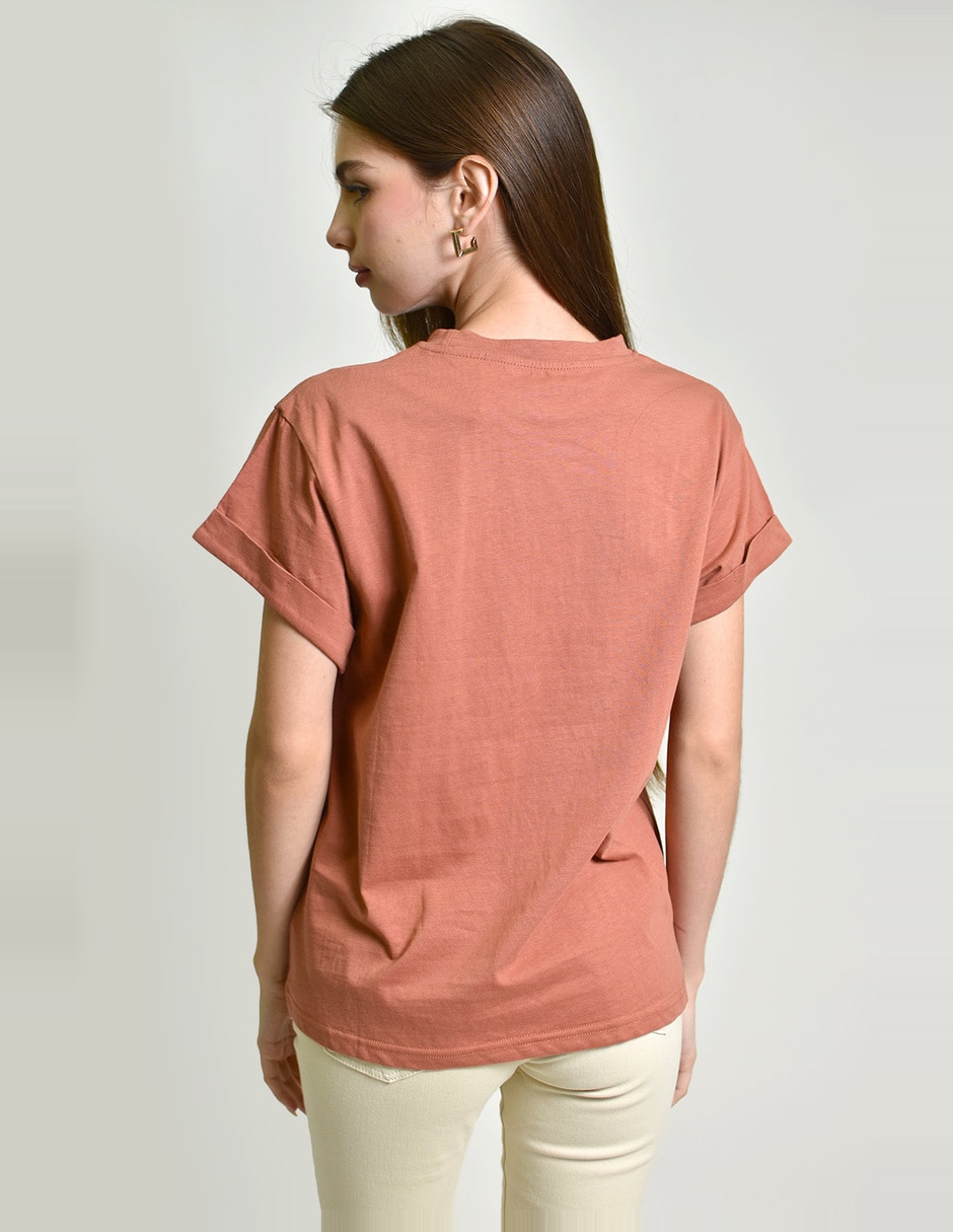 Playera manga corta roman fashion cuello redondo para mujer