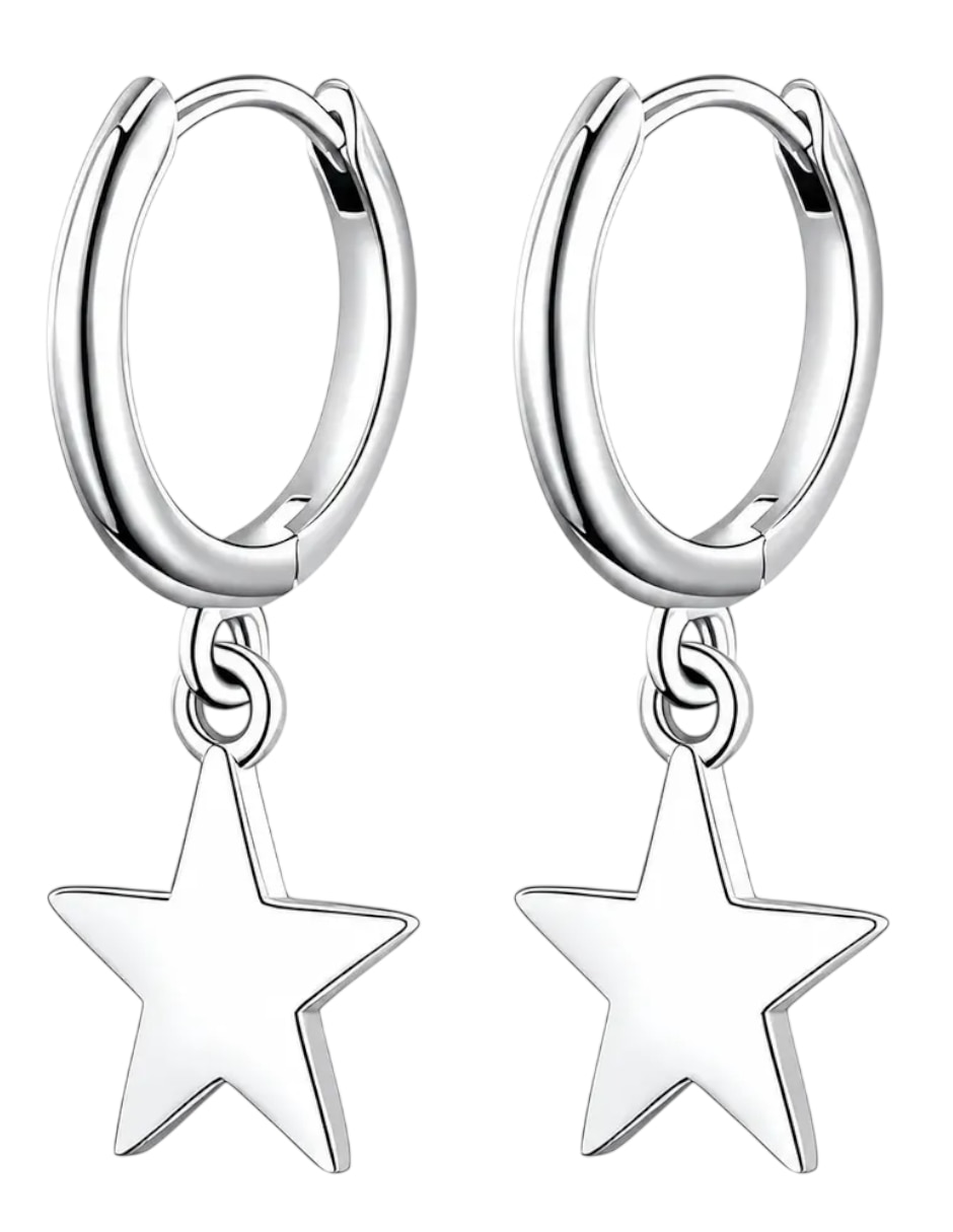 Aretes cortos de estrella de plata P 925 con acabado brillante Aretes cortos de estrella de plata P 925 con acabado brillante