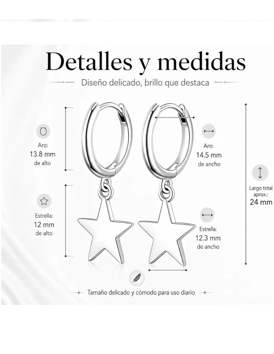 Aretes cortos de estrella Genérica de plata P 925 con acabado brillante