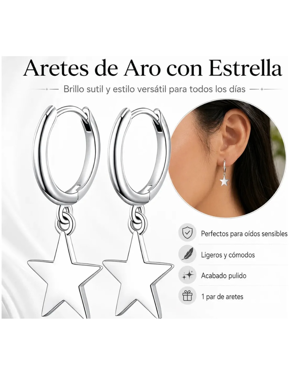 Aretes cortos de estrella Genérica de plata P 925 con acabado brillante