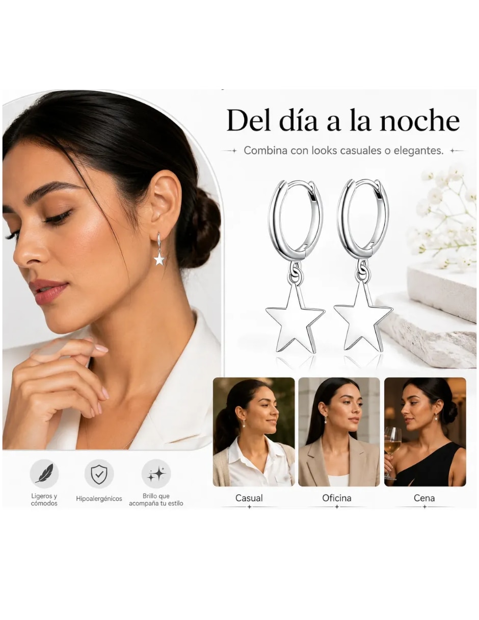 Aretes cortos de estrella Genérica de plata P 925 con acabado brillante