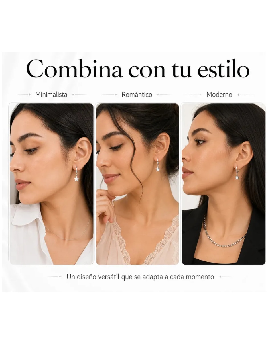 Aretes cortos de estrella Genérica de plata P 925 con acabado brillante