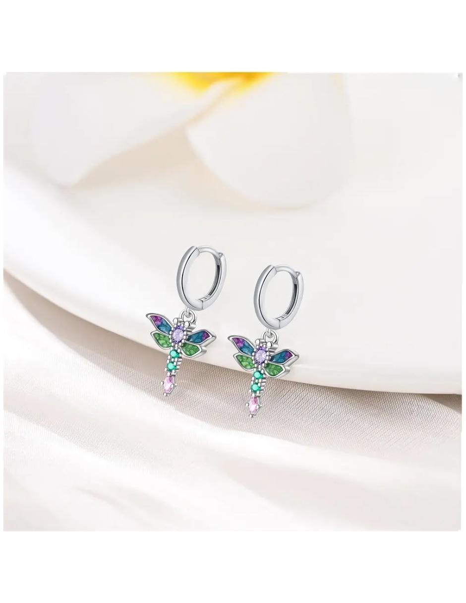Aretes cortos de mariposa de plata P 925 con acabado brillante zirconia 2