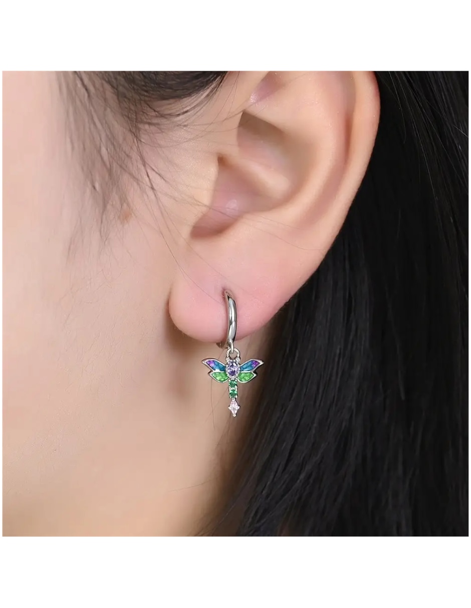 Aretes cortos de mariposa de plata P 925 con acabado brillante zirconia 3