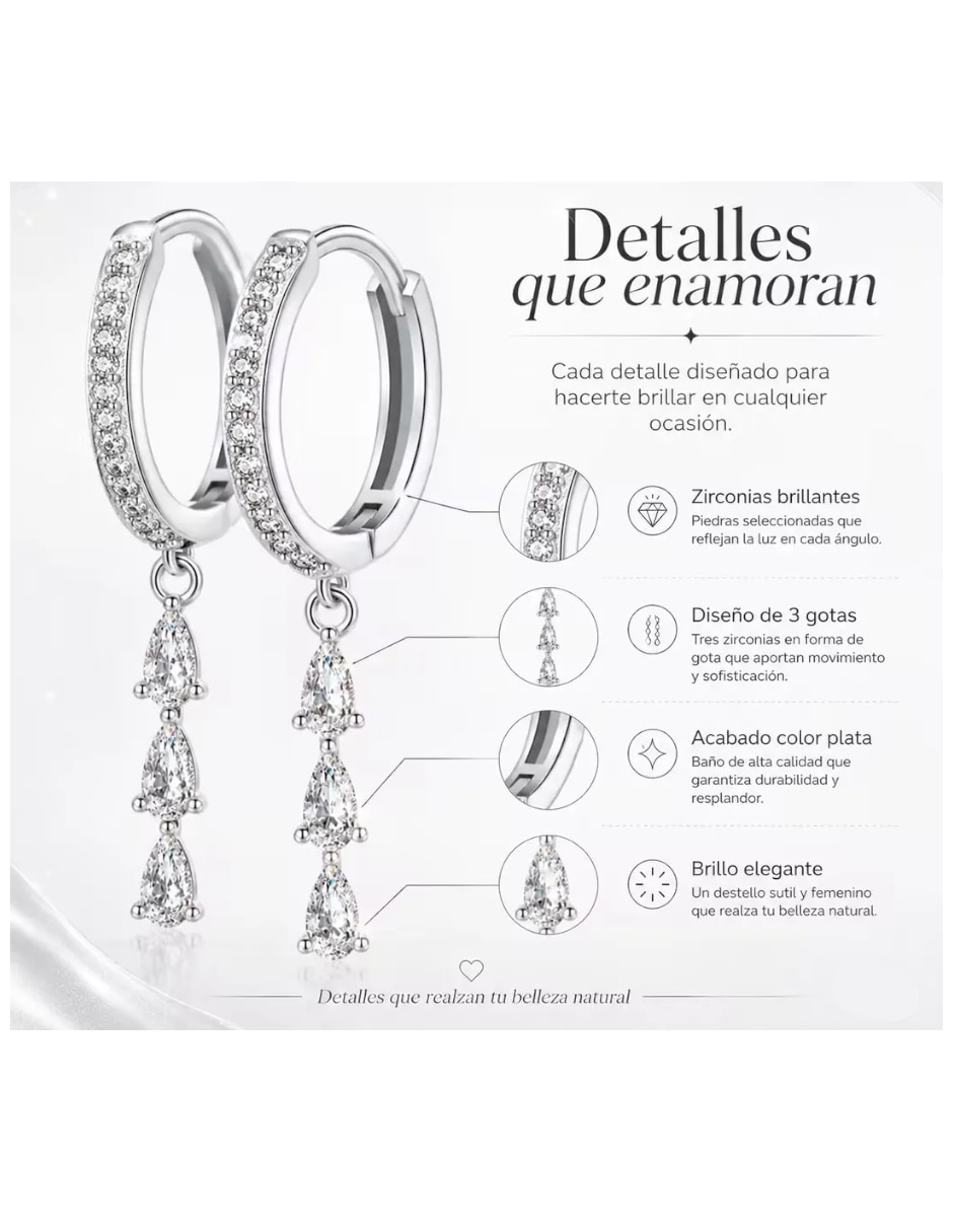 Aretes largos con acabado brillante circonita 2