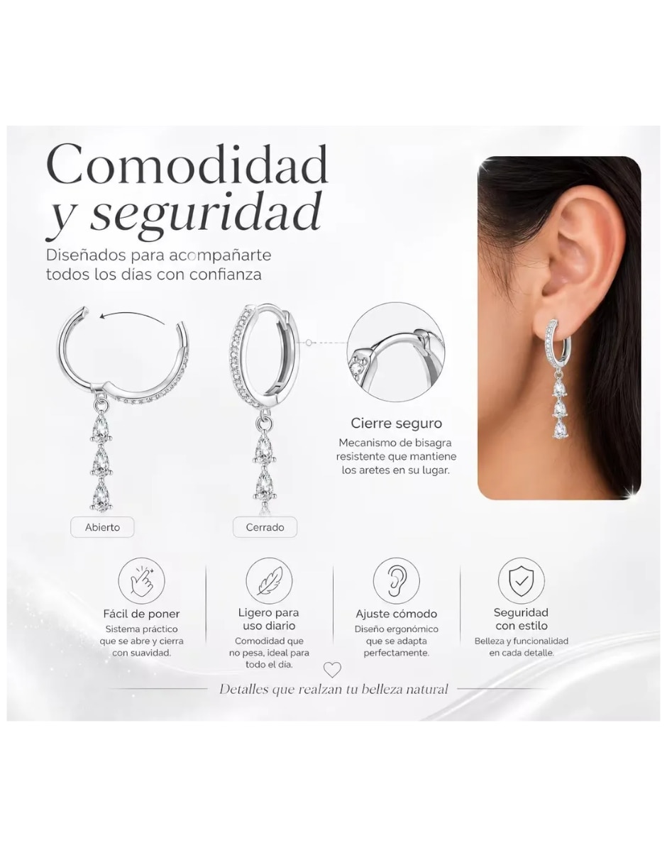 Aretes largos con acabado brillante circonita 3