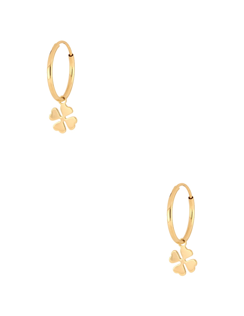 Huggies de Trébol de oro amarillo 14K con acabado liso 2