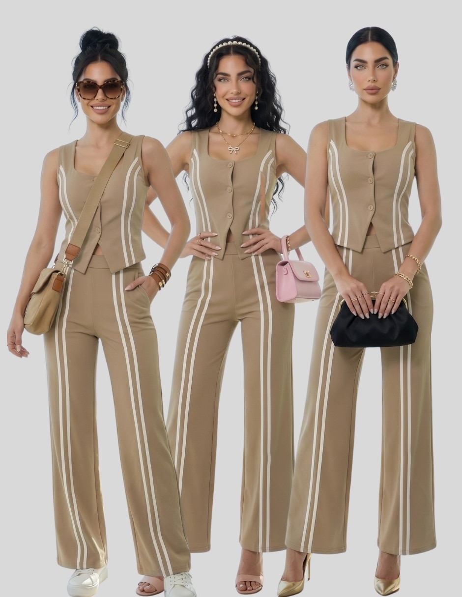 Conjunto Formal Conjunto Elegante Chaleco y Pantalón Palazzo de Poliéster para No aplica Mujer 7