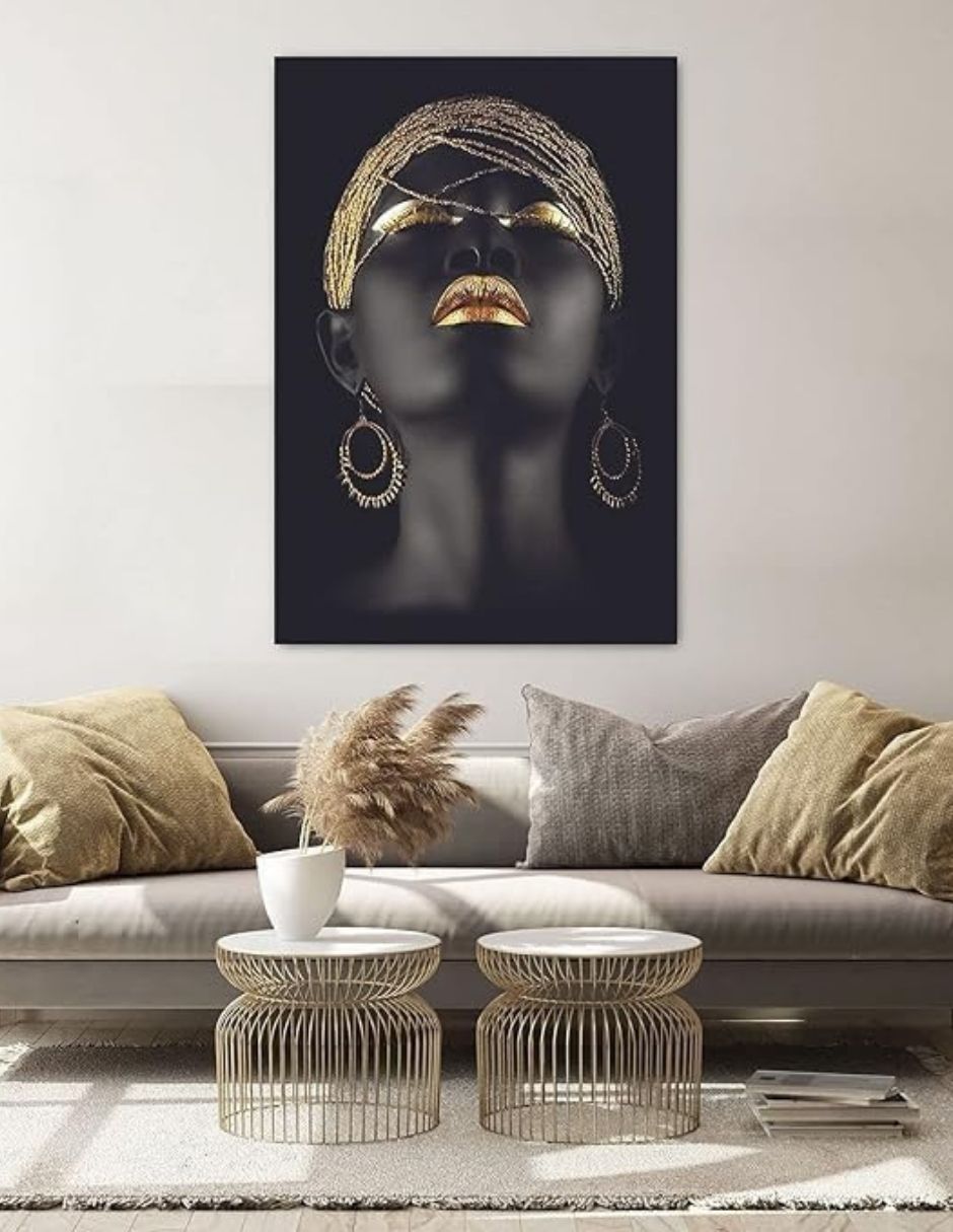 Cuadro Mujer Africana Turbante Dorado técnica impresión 3