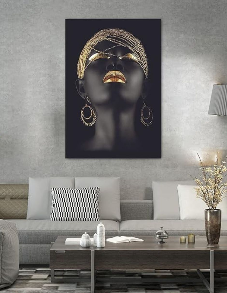 Cuadro Mujer Africana Turbante Dorado técnica impresión 4