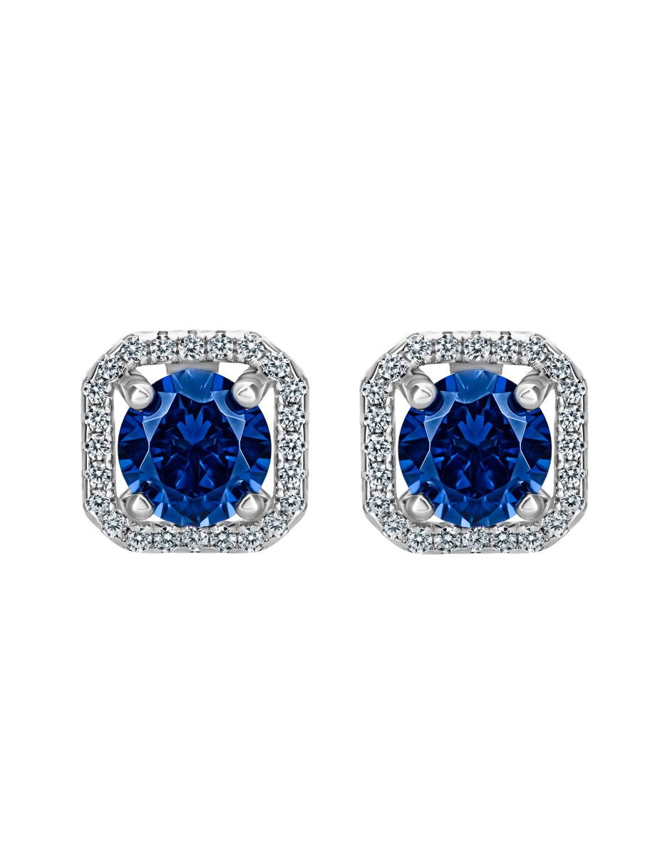 Broqueles cuadrada Gadkova Joyería de plata p925 con acabado pavé zafiro