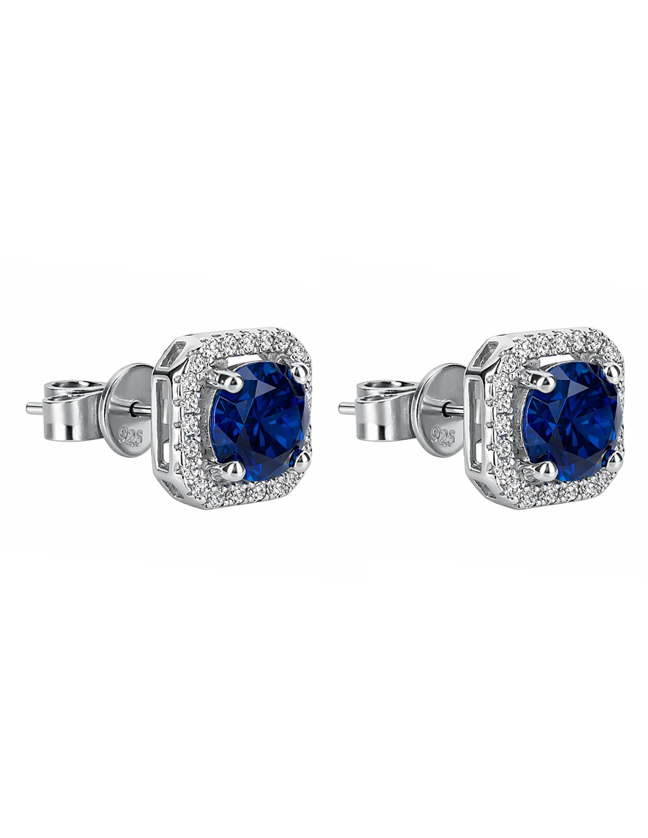 Broqueles cuadrada Gadkova Joyería de plata p925 con acabado pavé zafiro