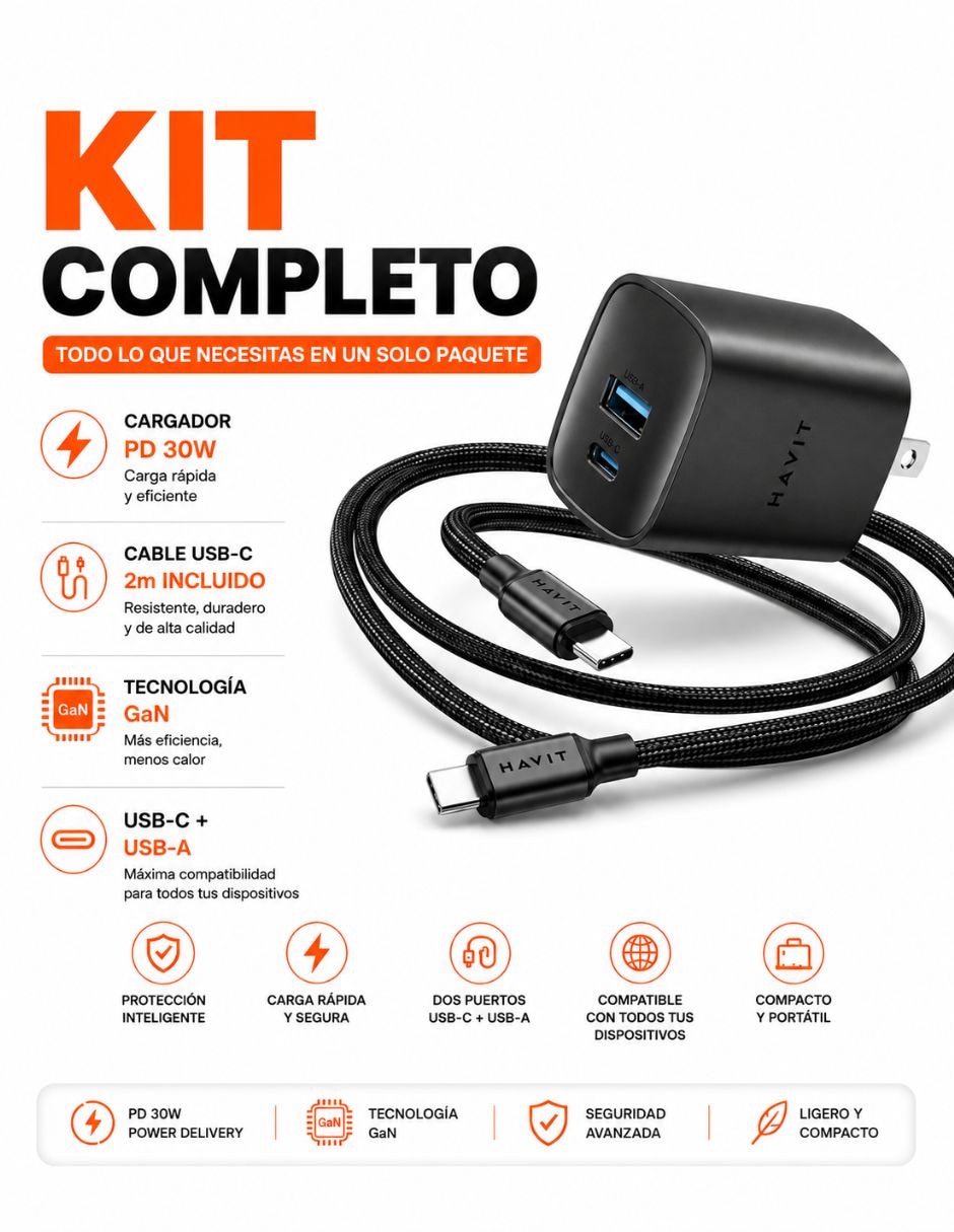 Cargador pared USB tipo A + USB tipo C 30 W 3
