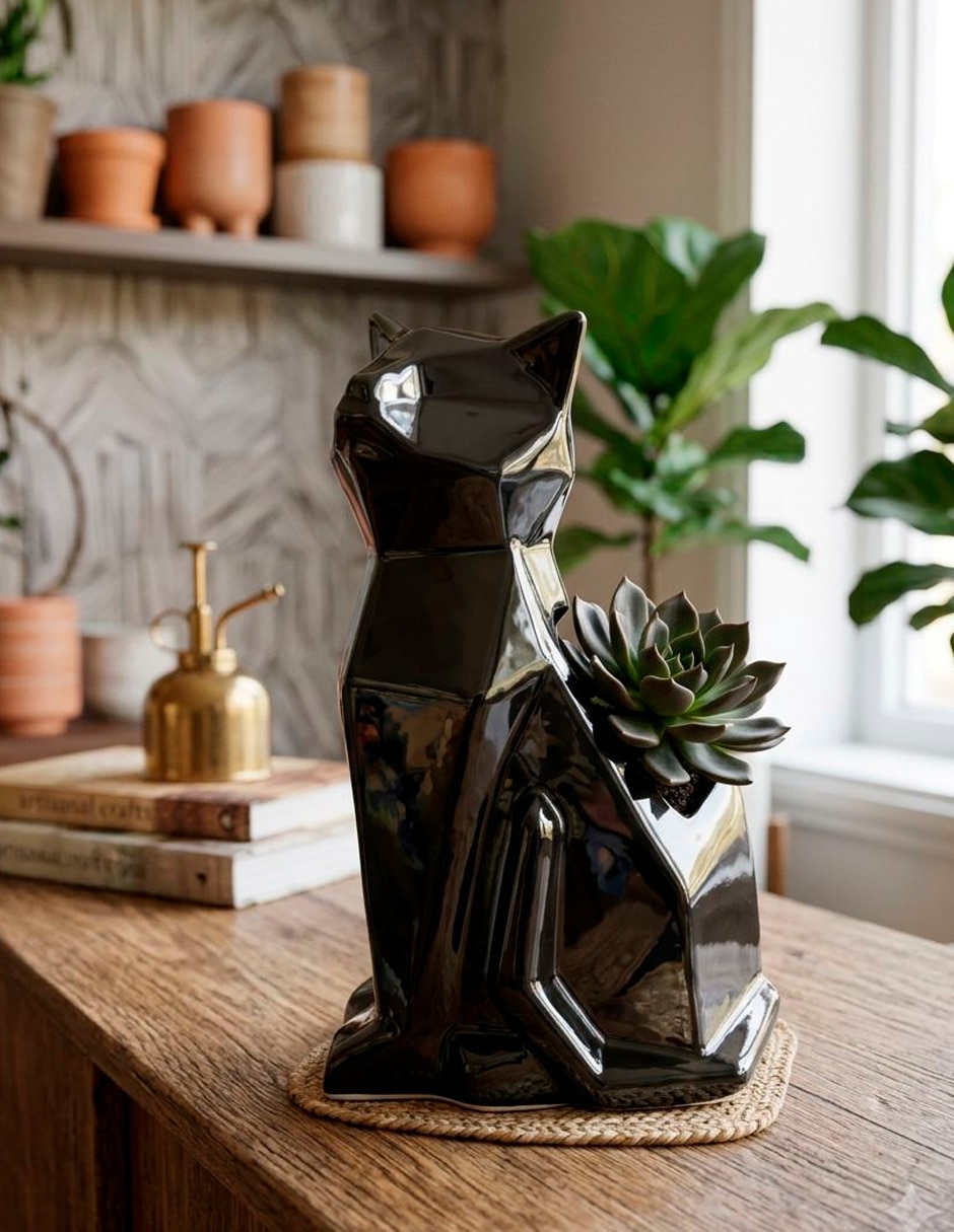 Figura decorativa de gato de cerámica 4