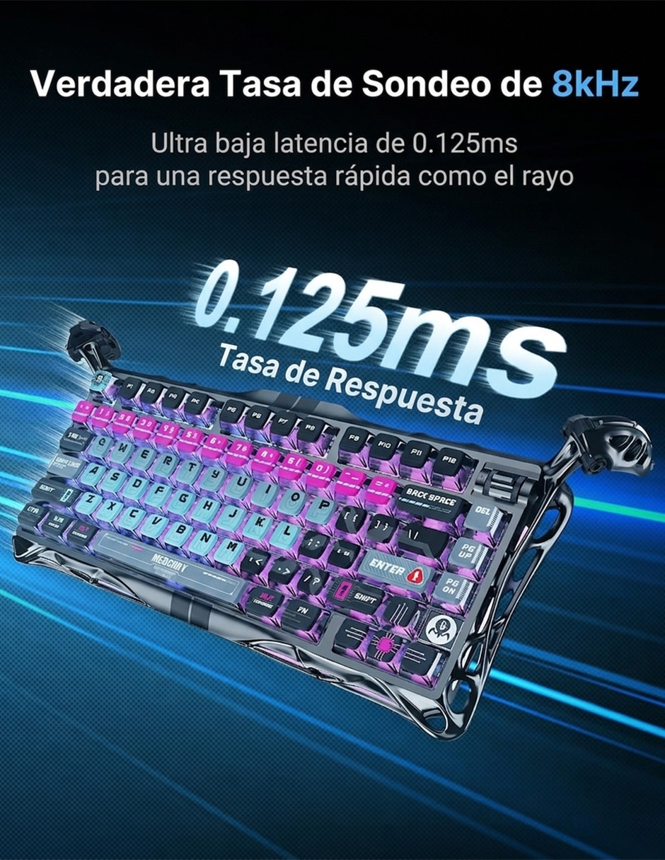 Teclado gamer USB-C QWERT inglés con interruptor Lineal (Red, Black) Gravastar Mercury V75 Pro