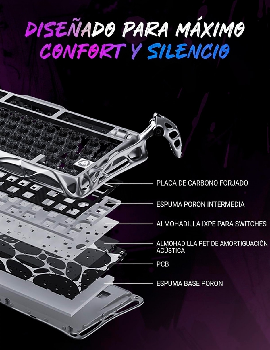 Teclado gamer USB-C QWERT inglés con interruptor Lineal (Red, Black) Mercury V75 Pro 3