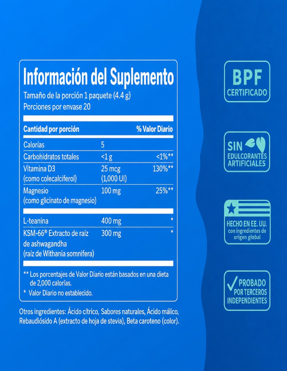Supercalm con Ashwagandha y Magnesio sabor mandarina tropical de 20 sobres 3