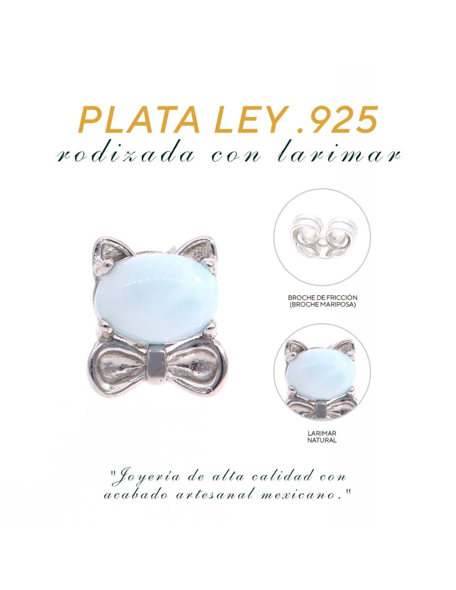 Broqueles de moño de plata P 925 con acabado brillante larimar 2