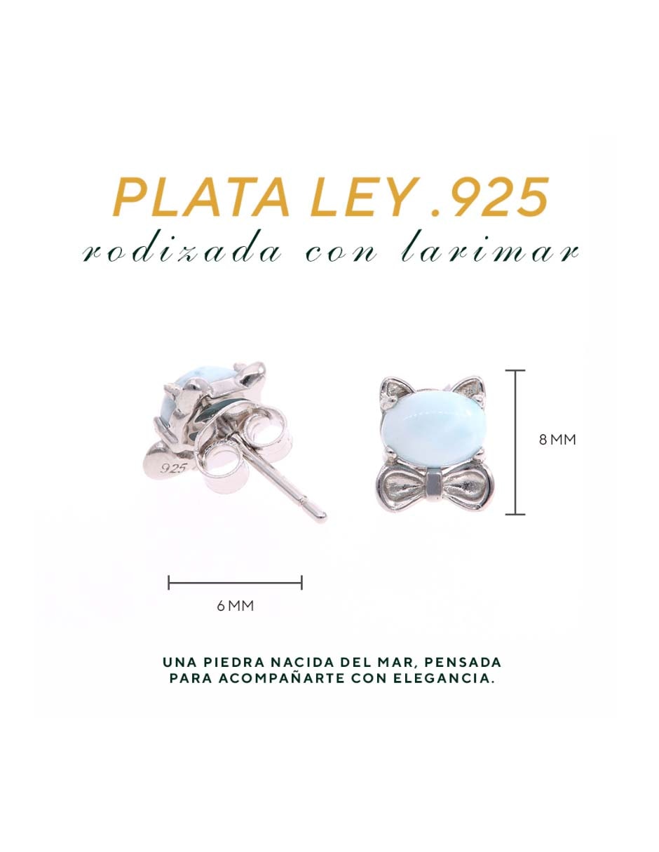 Broqueles de moño de plata P 925 con acabado brillante larimar 3