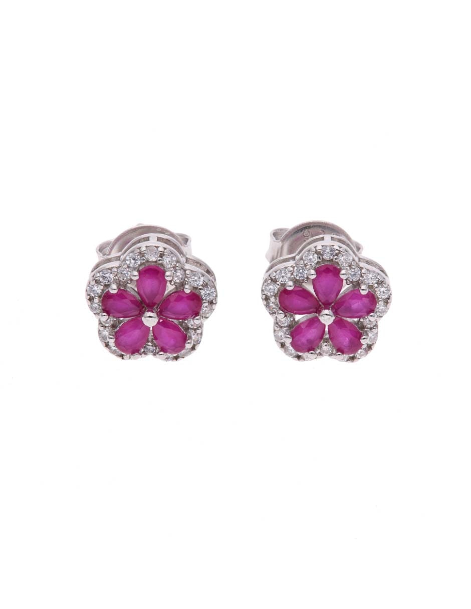 Broqueles de flor Vanguardia Joyera de plata P 925 con acabado brillante zirconia