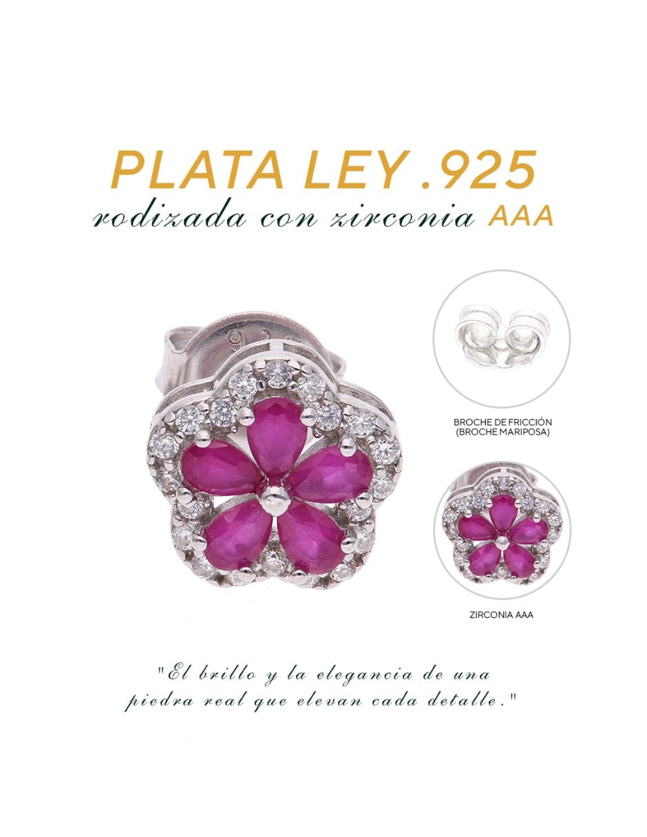 Broqueles de flor Vanguardia Joyera de plata P 925 con acabado brillante zirconia