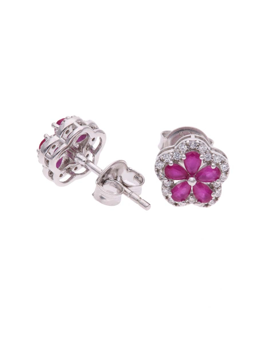 Broqueles de flor Vanguardia Joyera de plata P 925 con acabado brillante zirconia