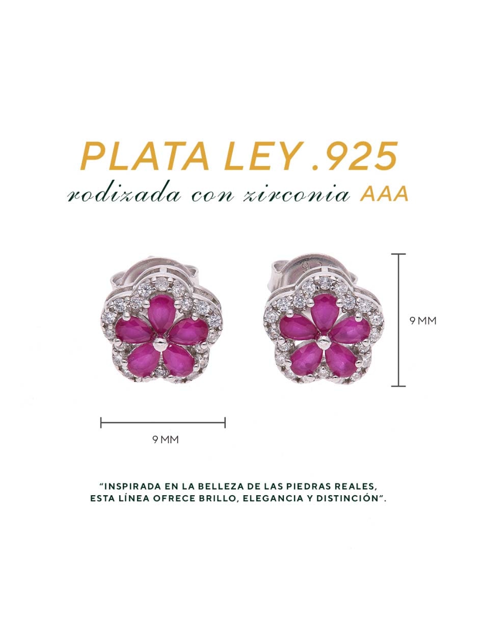 Broqueles de flor Vanguardia Joyera de plata P 925 con acabado brillante zirconia