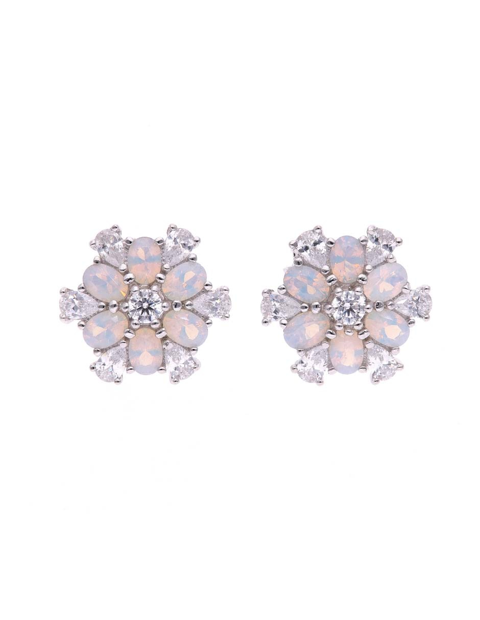 Broqueles de flor de plata P 925 con acabado brillante zirconia Broqueles de flor de plata P 925 con acabado brillante zirconia