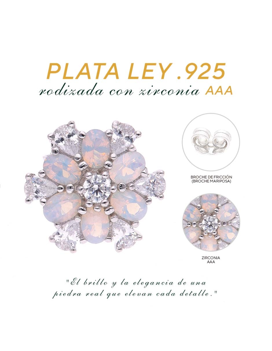 Broqueles de flor de plata P 925 con acabado brillante zirconia 6