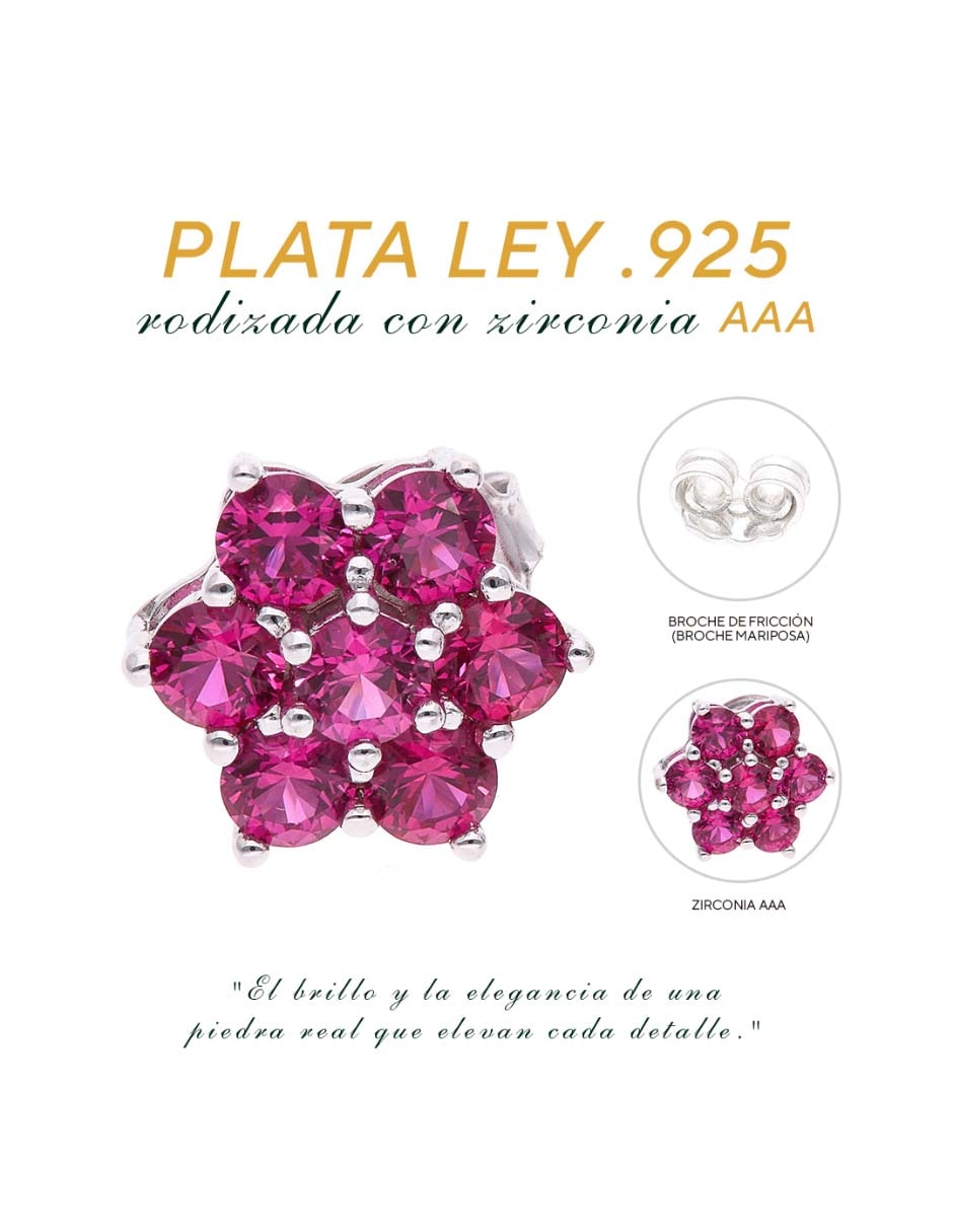 Broqueles de flor de plata P 925 con acabado brillante zirconia 3