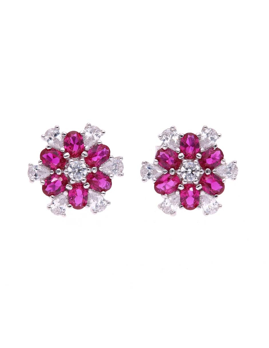 Broqueles de flor Vanguardia Joyera de plata P 925 con acabado brillante zirconia