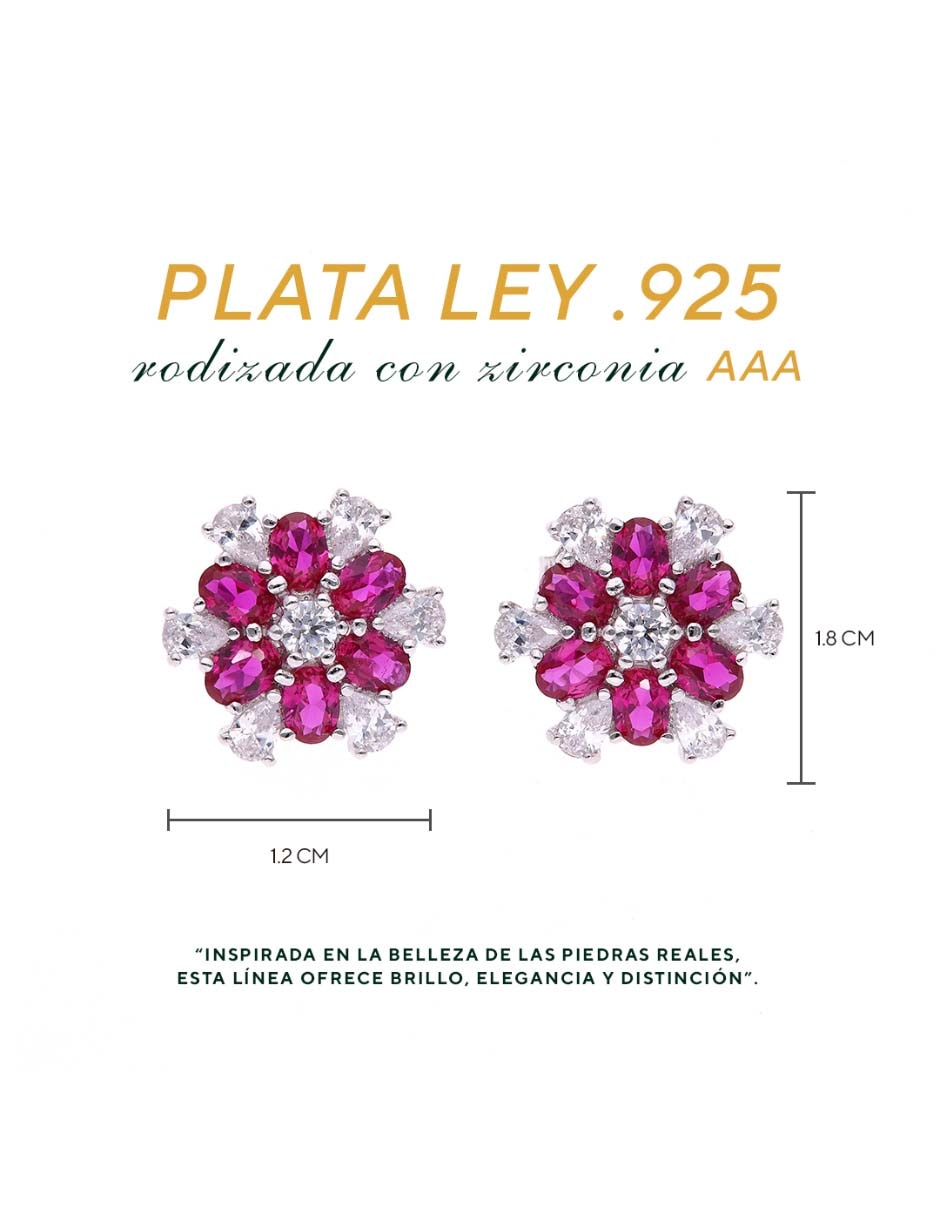 Broqueles de flor Vanguardia Joyera de plata P 925 con acabado brillante zirconia