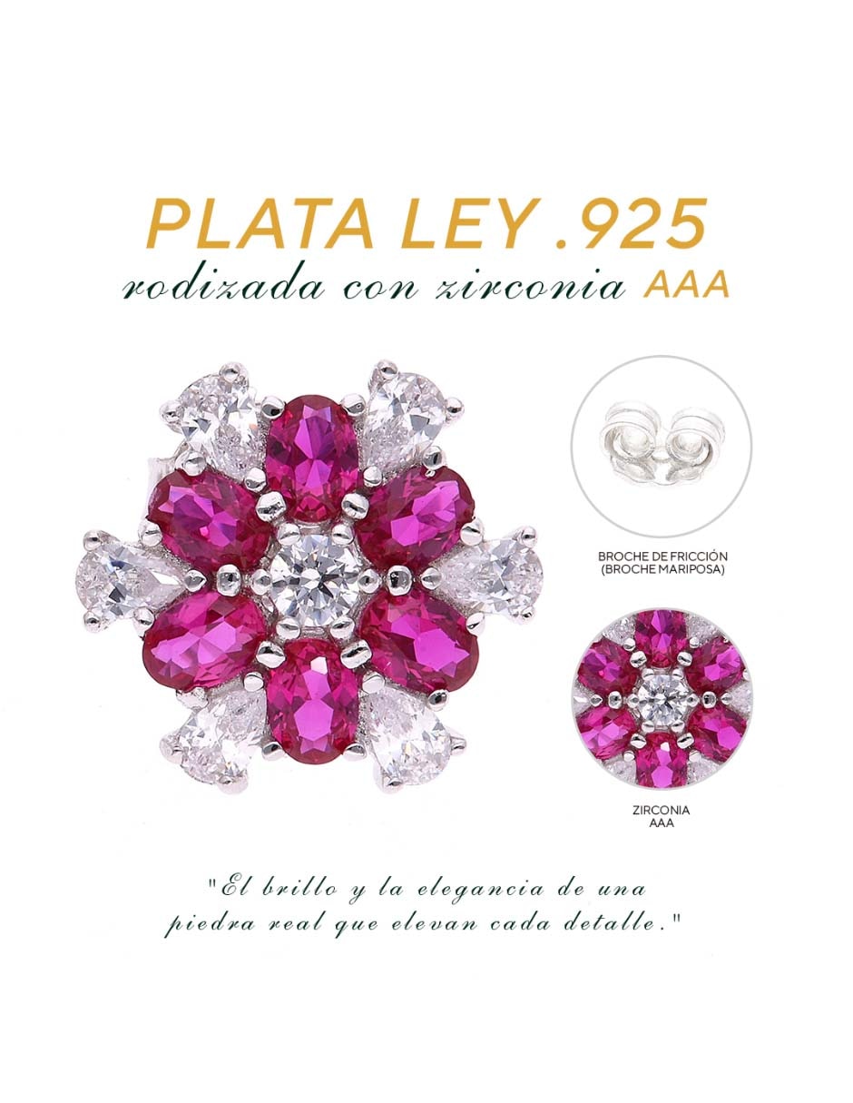 Broqueles de flor Vanguardia Joyera de plata P 925 con acabado brillante zirconia