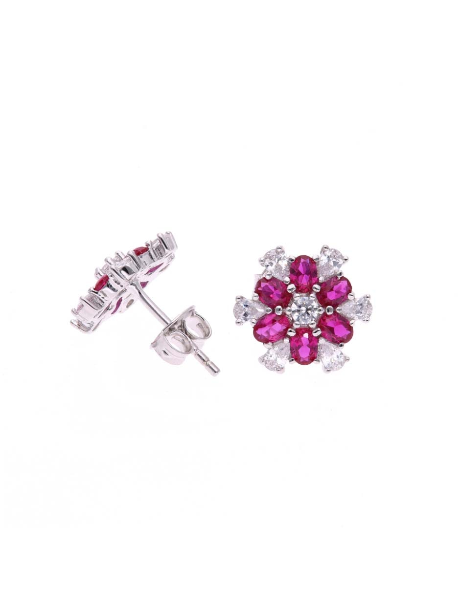 Broqueles de flor Vanguardia Joyera de plata P 925 con acabado brillante zirconia